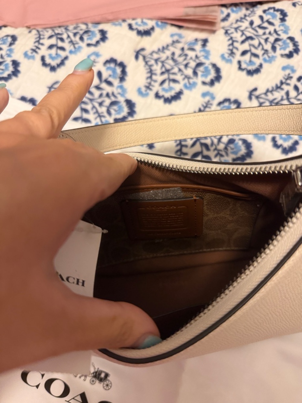 Coach Pebbled Leather Shoulder Bag in Chalk/Beige - Picture 6 of 8